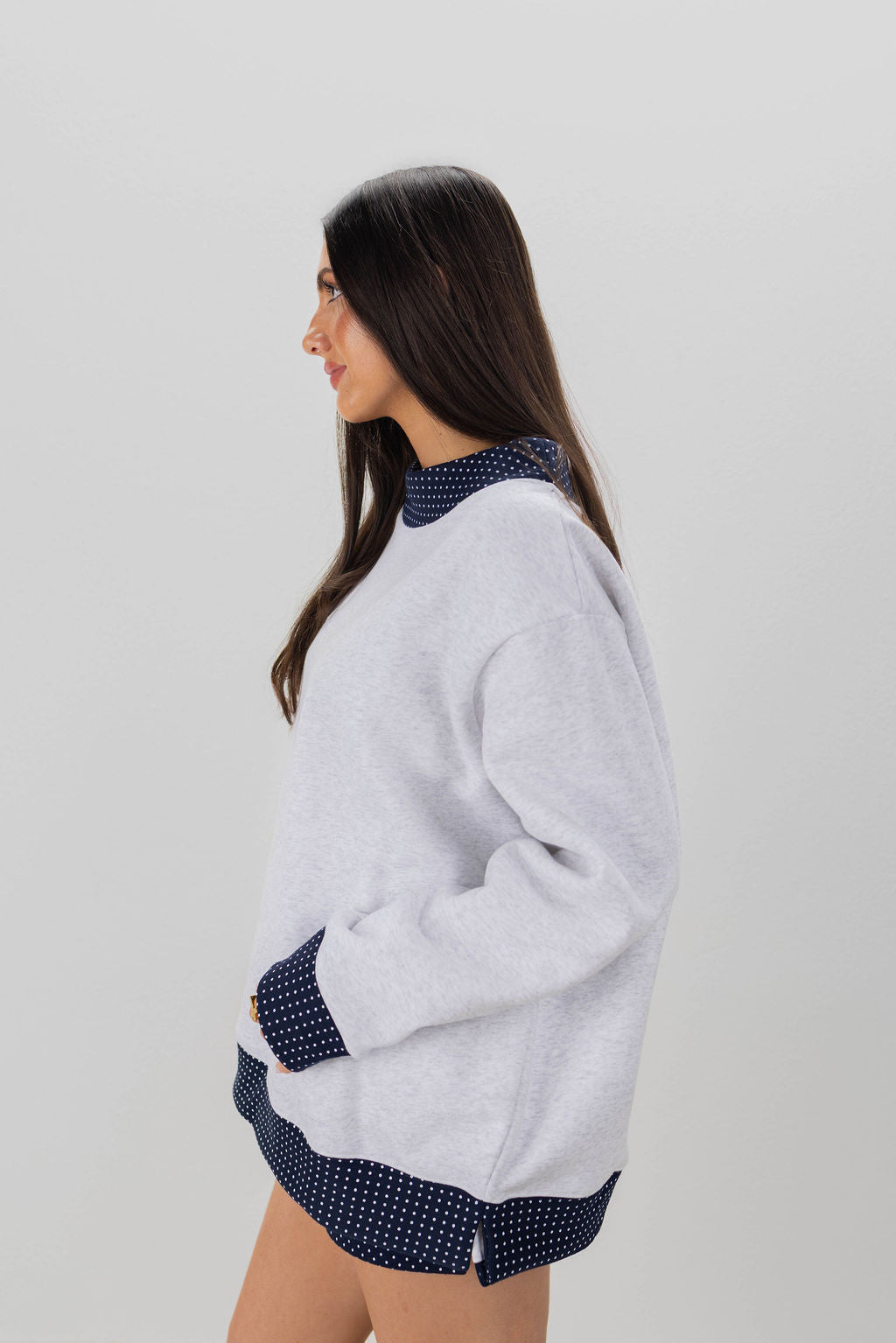POLKA DOT TRIM MOCKNECK