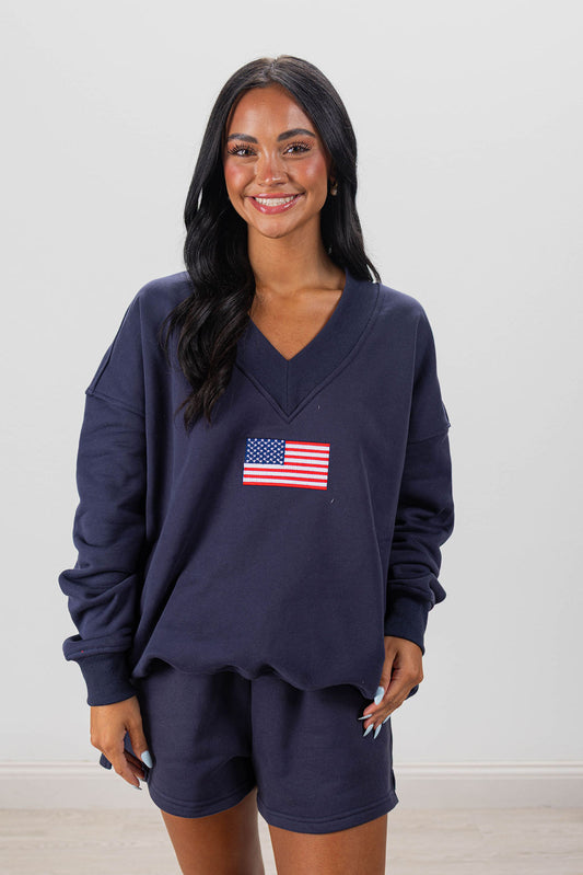 U.S. FLAG V-NECK SWEATSHIRT